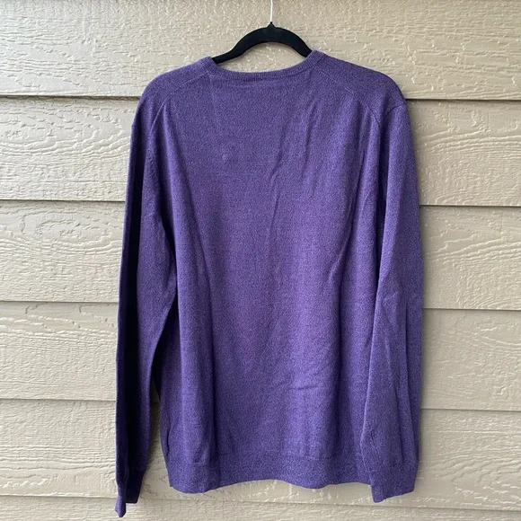 Calvin Klein 100% Italian Merino Wool V-Neck Sweater Long Sleeve Purple Men's XL